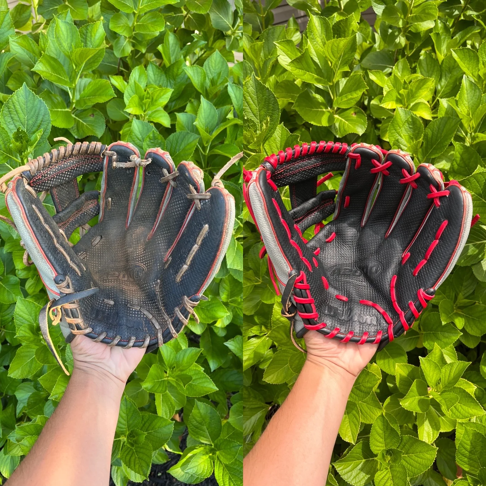 Baseball glove after lace replacement and deep cleaning