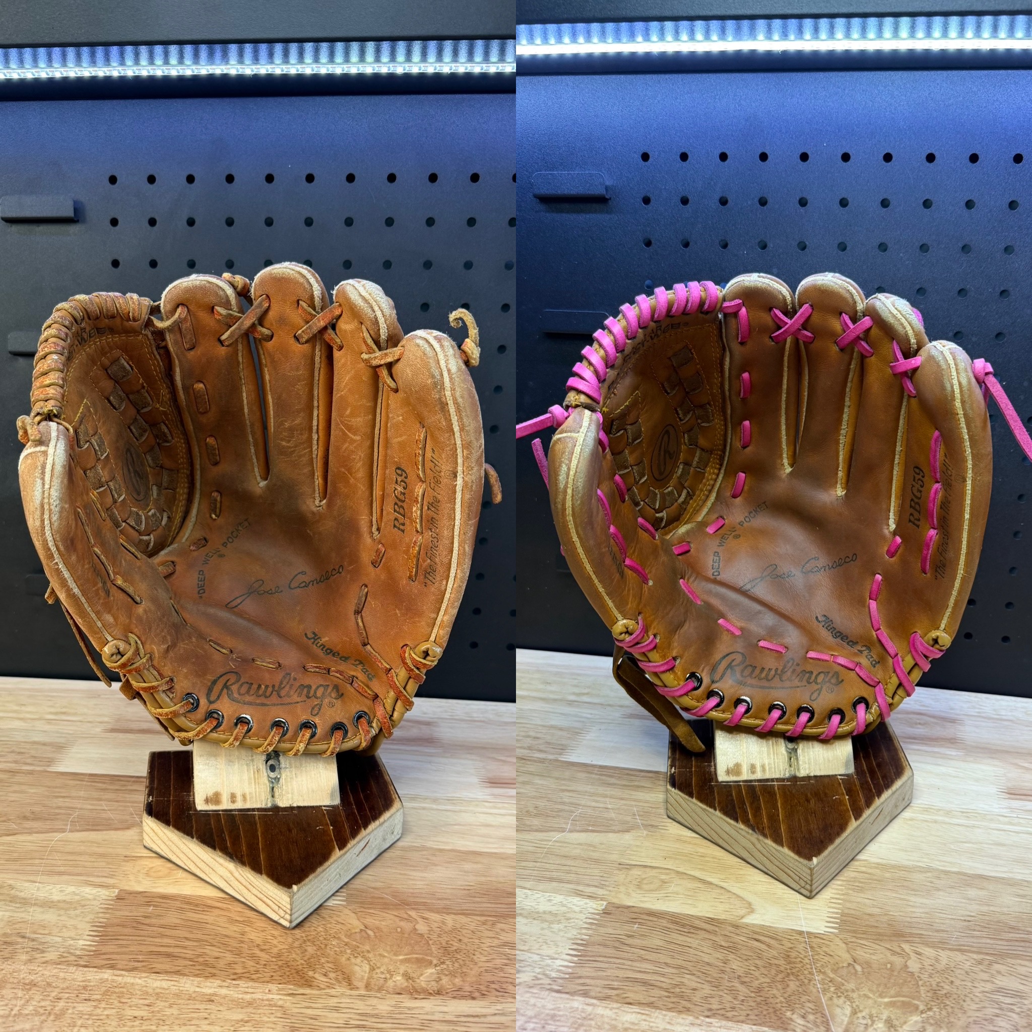 Rawlings RBG59 clean, condition, relace (full restoration), basket web with pink lace