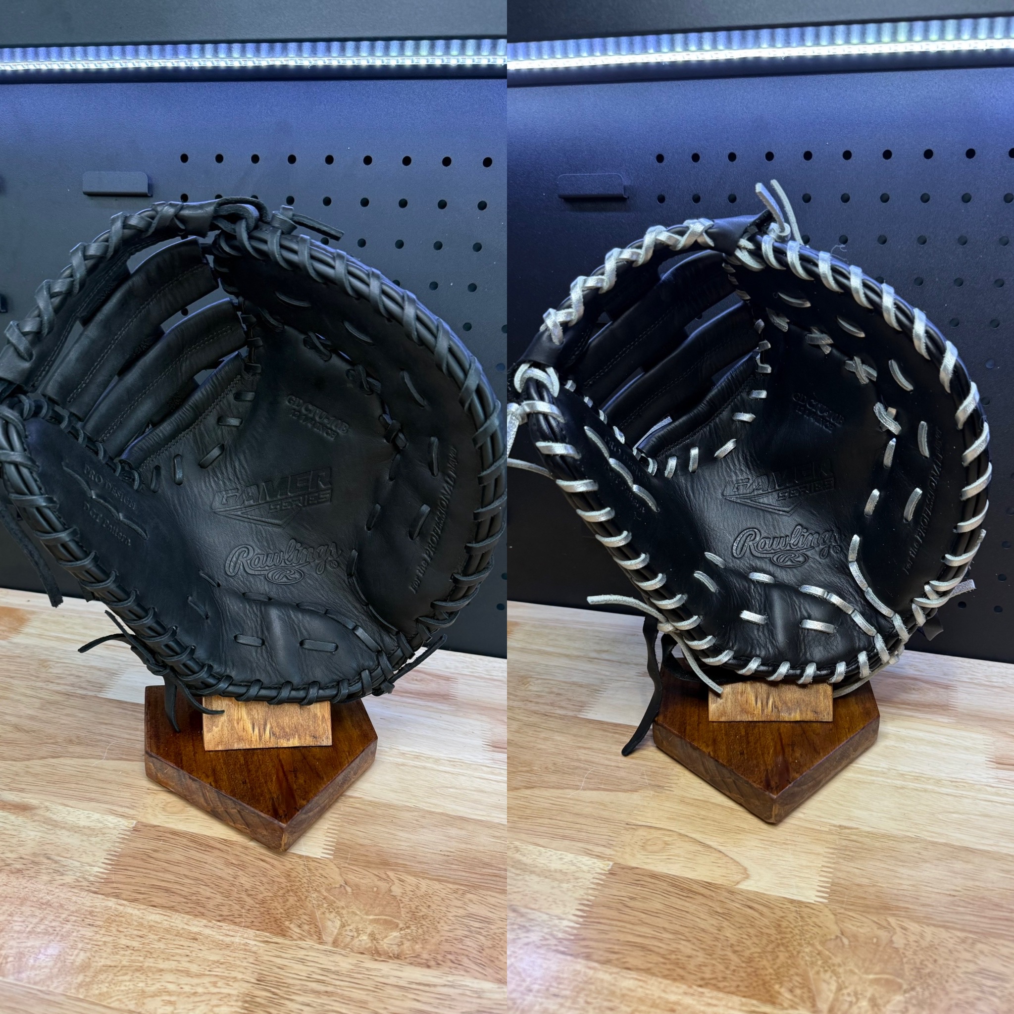 Rawlings black first base mitt with silver foil lace