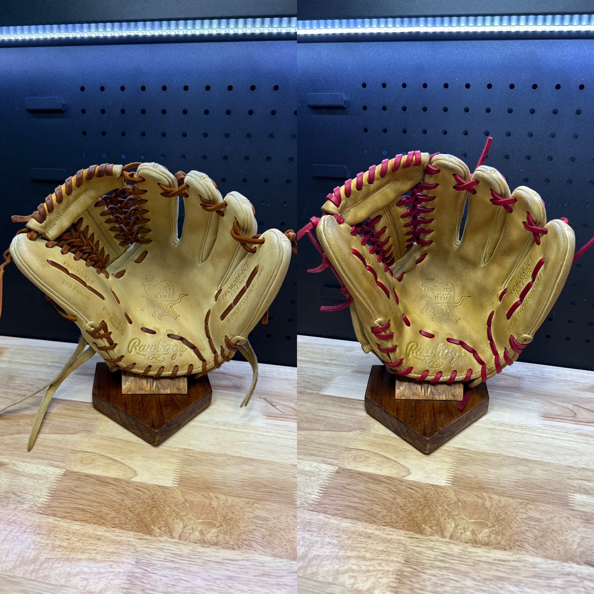 Rawlings Heart of the Hide full restoration - clean/condition/relace, modified trapeze web with red lace