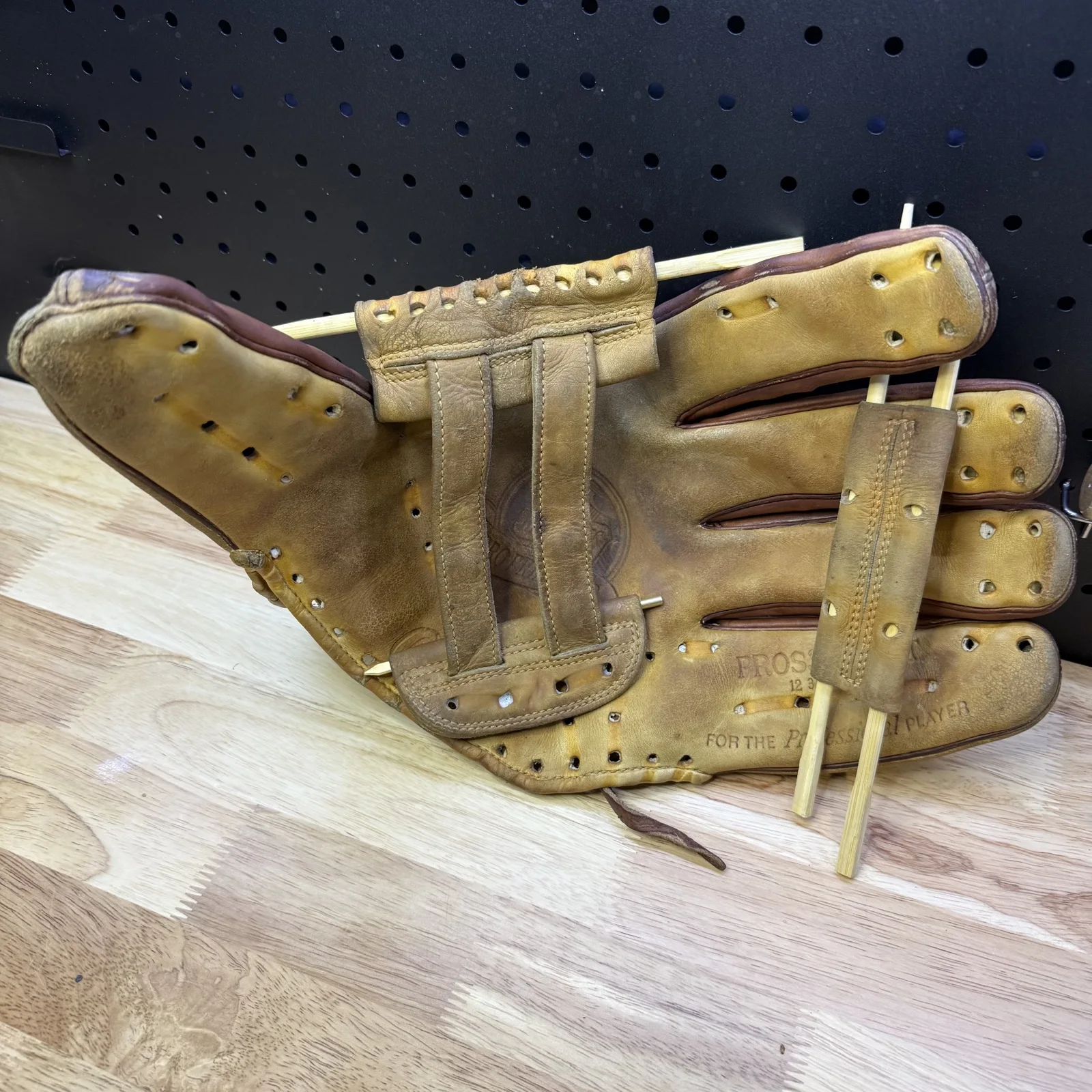 Glove with old lace removed during service